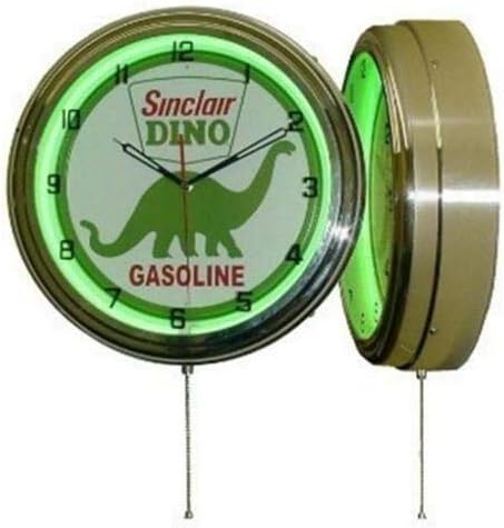 SINCLAIR DINOSAUR 15 NEON LIGHT WALL CLOCK GASOLINE GAS FUEL PUMP OIL SIGN GREEN by Sinclair