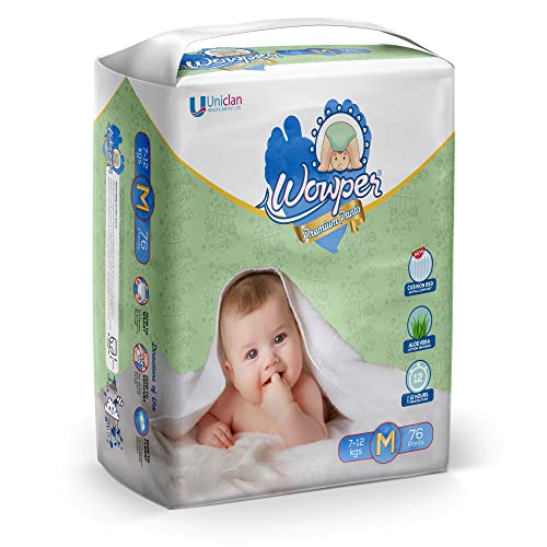 Image of Wowper Baby Premium Diapers | M-76 counts | Wetness Indicator | Anti Rash | up to 12 hrs Absorption | 7-12 Kg | Soft & Comfortable