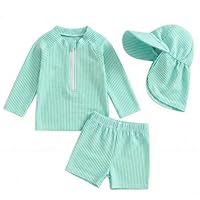 JiAmy Badeanzug Jungen Baby Kleinkinder UV Kleidung Kinder Schutz Einteiliger Schwimmanzug Bademode Badebekleidung Schutzkleidung mit Sonnenhut Lake Blue 3-4 Jahre