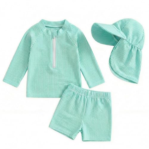 JiAmy Badeanzug Jungen Baby Kleinkinder UV Kleidung Kinder Schutz Einteiliger Schwimmanzug Bademode Badebekleidung Schutzkleidung mit Sonnenhut Lake Blue 3-4 Jahre