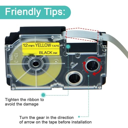 Image of ZIBUYU 9mm Label Tape for Casio Label Printers Yellow with Black Ink | Compatible with KL Series (KL-120, KL-60, KL-820), Waterproof & Fade-Resistant, 1 Roll