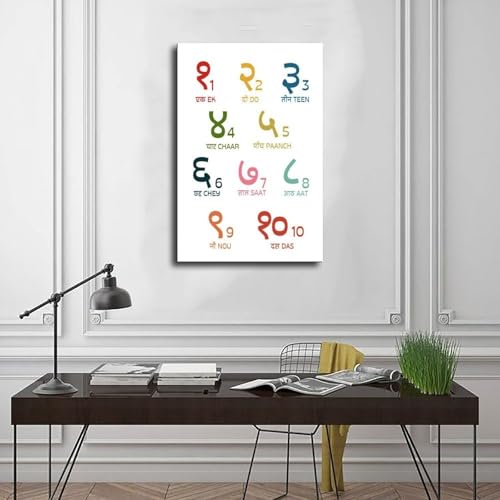 Impression sur toile chiffres hindi le cadeau de naissance idéal pour chambre de bébé