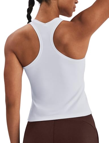 K-Swiss Women's Workout Tops - Tank Top Racerback Sleeveless Waist-Length Slim Fit Gym Athletic Yoga Shirts, White, S