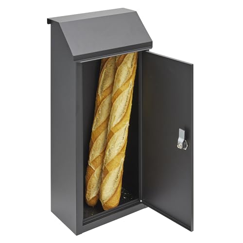 Miniatura 2 de Arregui Panera Sp008ng-P Buzón Exterior Grance Para Pan, Buzón De Correo De Acero Para Barras De Pan Y Periódicos, Panera Exterior, Gran Capacidad, Sin Llave, Apertura De Pomo, Negro