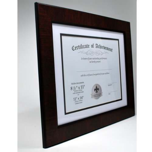 Lawrence Frames Dual Use Faux Burl 11 By 14-Inch Certificate Picture Frame With Double Bevel Cut Matting For 8.5 By 11-Inch Document, Mahogany #TOP1