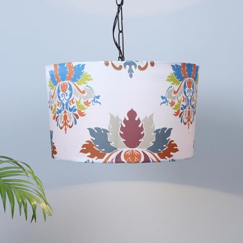 Image of tu casa English Oak L Print Fabric Glow Pendent Light Hanging Lamp for Bedroom, Living Room, Lounge, Office, Gifting Area Without Bulb for Home Decoration (Height - 20 inch)