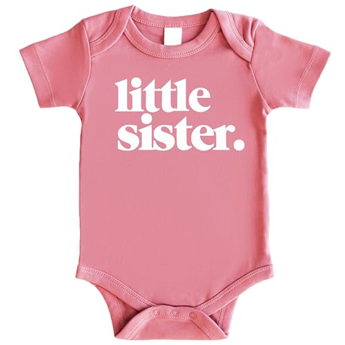 Olive Loves Apple Little Sister Bodysuit for Baby Girls Sibling Outfit White on Mauve Bodysuit Newborn