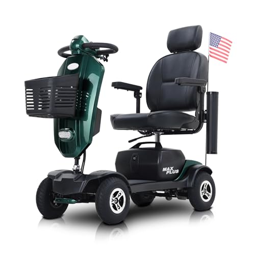 Mobility Scooters for Seniors 400 lb Weight Capacity All Terrain,Foldable Heavy Duty 4 Wheel Power Mobile Scooter for Adults,Handicap Electric Scooters with Seat and Basket,6 MPH,16 Miles (Green)