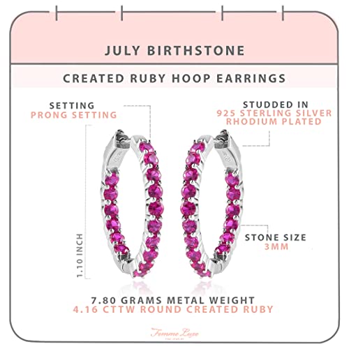July Birthstone Ruby Inside-Out Hoop Earrings 3Mm Gemstone, 925 Sterling Silver Hoops Earring For Women #TOP3