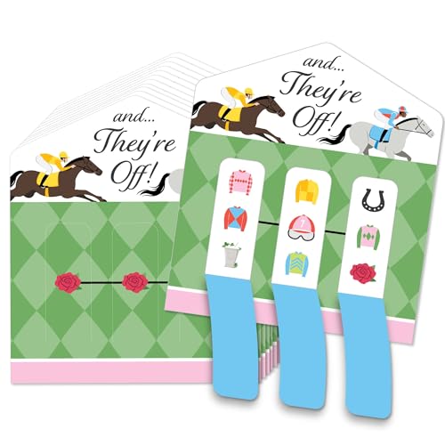 Big Dot of Happiness Derby Horse Race Pull Tabs Game Kentucky Horse Racing Themed Party Game Pickle Cards Derby Pull Tabs 3-in-a-Row - Set of 12