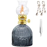 Kerosene Oil Lamp for Indoor Use,1 Glass Kerosene Lamp,2 Wicks and 1 Tweezers,Classic Retro Hurrican