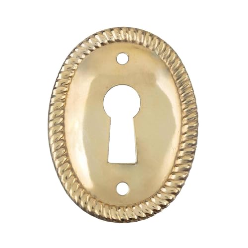 Vertical Oval Stamped Brass Decorative Keyhole Cover | 1" x