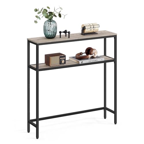 VASAGLE Console Table, 2-Tier Sofa Table, 7.9 x 31.5 x 31.5 Inches, Narrow Entryway Table, Modern Entry Table with 2 Shelves, for Living Room, Bedroom, Marble White and Ink Black ULNT130W59