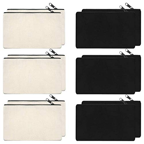 Image of Lify DIY Craft Blank Bag Canvas Makeup Pencil Pouch with Zipper- Multipurpose Pen Pencil Case Cotton Canvas Cosmetic Bag Travel Cosmetic Bag -12 Piece Pack, Assorted