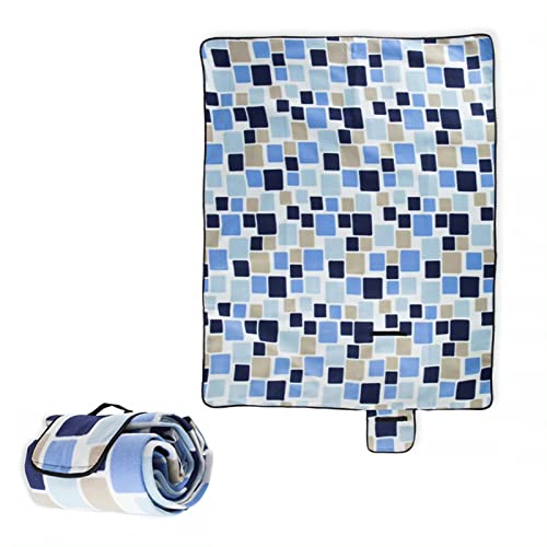 JSSEVN Picknickdecke mit wasserdichter Unterseite, extra groß, 127 x 152 cm, Picknick-Teppiche für Outdoor, Camping, blau, Khaki