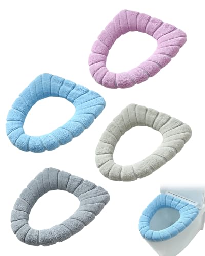 HUVZOR Lot de 4 Housses de Siège Toilette Lavables, Universel - Confort Doux, Anneau Intégré, Tissu Fibre Résistant pour Hygiène Quotidienne et Protection...