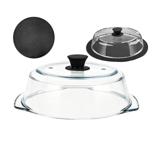 Cloche Micro-Ondes En Verre | Couvercle Transparent Chauffant Réutilisable Avec Poignée Silicone - Couvercle Anti-éclaboussures En Verre Pour Micro-ondes,pour Aliments Plats Bols Assiettes Cuisson Vap