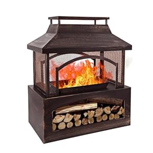 Red Mountain Valley 37 Outdoor Fire Pit 2 in 1 Metal Wood Burning Fireplace for Outside with Log Racks Fire Poker Perfect for Patios Gardens and Backyards
