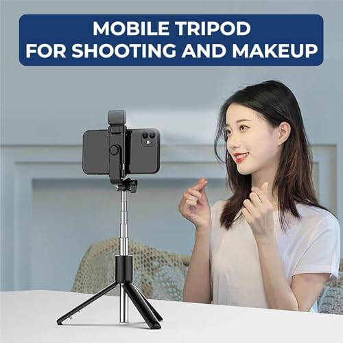 Image of JK Vision Selfie Stick with Tripod Stand, 3 in 1 Multifunctional Design, Rechargable LED Light with Two Brighness Levels for Make up, Vlogging & Photo Shoot, Selfie Stick with Bluetooth Remote