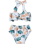 Ahegao Baby Girls 2Pcs Bikini Swimsuits Halter Tube Top Floral Bottom Bowknot Bathing Suits Beach...