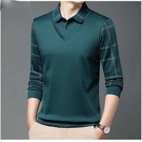 Men's Long Sleeve Polo Shirts Fake Two-Pieces Shirt Collar Sweaters Business Casual Shirt Tops for Men2