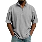 Polo da uomo a maniche corte con cerniera a un quarto e collo alto, felpa taglie forti pullover casual texture pullover maglione sciolto golf tee top, Grigio, 4XL