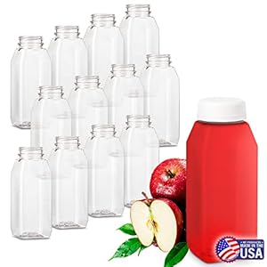 MT Products 12 oz. Empty Clear PET Plastic Homemade Juice Bottles with White Tamper Evident Caps – (Set of 12 Bottles and 12 Caps) Drink Bottles Perfect for Juice – Made in The USA
