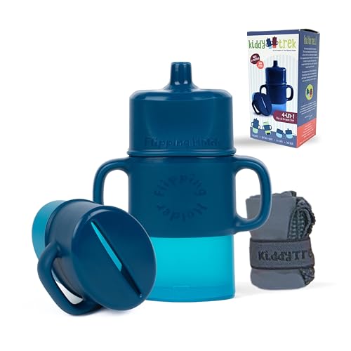 4-in-1 KiddyTrek Sip & Snack Set - Travel Food Pouch Holder Juice Box Holder Snack Cup and Sippy for Babies Toddlers Kids (Sip & Snack Set Blueberry)