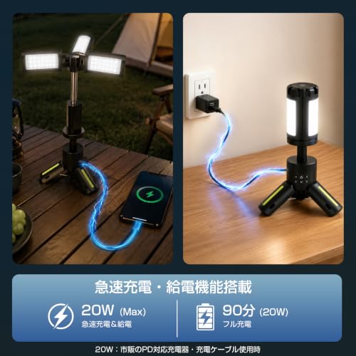 LEDランタン キャンプランタン 充電式 90分急速充電 アウトドアライト キャンプライト 屋外照明 ワークライト 投光器