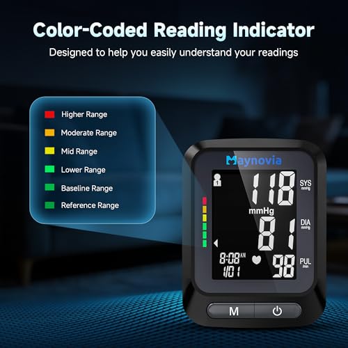 Maynovia Wrist Blood Pressure Monitor - Automatic Blood Pressure Cuff for Home Use, Digital BP Monitor Wrist with Large Backlit Display, BP Cuff Wrist for Adults, 2x60 Memory, Fits 5.3\"-8.5\" - Thumbnail 7