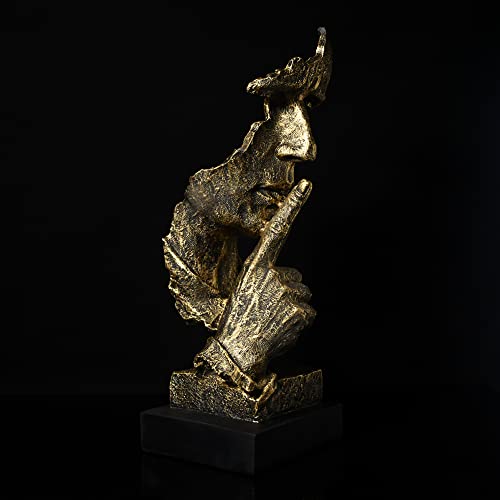 fazhongfa Ponder Statue-Silence is Gold Abstrakte Kunst Statue Modern Home Ornament Kreative Kunstharz Skulptur Ornament Arbeitszimmer Büro Regal Tischdekoration (Gold)