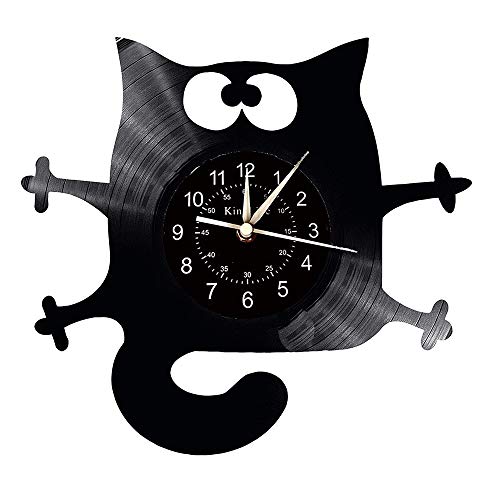 Smotly Horloge Murale Vinyle, Horloge Chat Noir en Forme la Nuit, Horloge Murale décoration Murale Faits à la Main des Cadeaux créatifs.