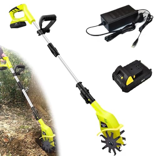 Rotavator eléctrico para jardín, rotavator con Velocidad sin Carga de 250 RPM, 97~127 cm de Longitud Ajustable y 25 cm de Ancho de Trabajo y 10 cm de Profundidad de labranza, cultivador inalámbrico