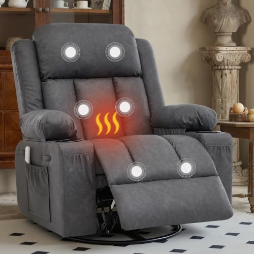 Image of Rocker Recliner with Heat and Massage, Swivel Chair with Cup Holder