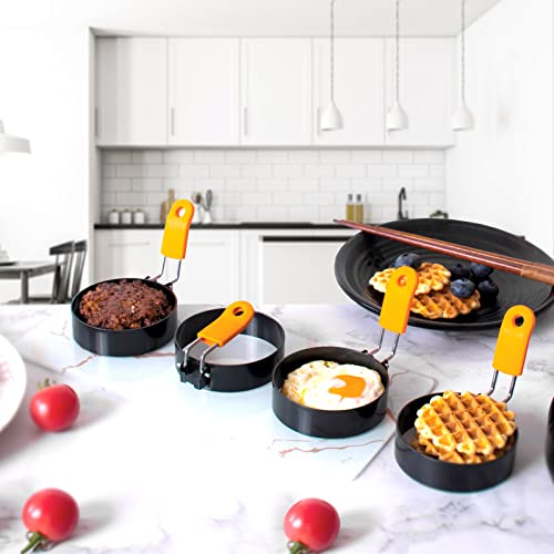 Yciuse Egg Rings Pancake Mold Set, Stainless Steel Egg Rings Pancake Molds For Griddle 6Pack, Egg Rings For Griddle, Silicone Egg Rings With Handle Cooking Egg Pancake (8 Inch, 6 Inch, 3.5 Inch) #TOP4