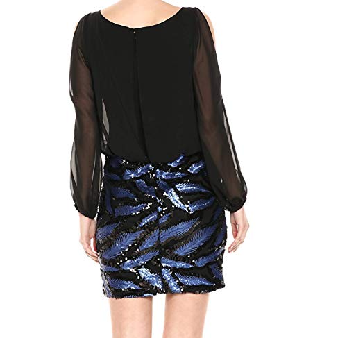Calvin Klein Women's Split Sleeve Chiffon Blouson Dress With Embellished Skirt, Black/Atlantis, 10 #TOP2