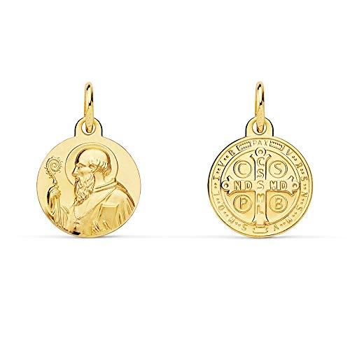 Medalla de oro 18k San Benito 12mm redonda matizada