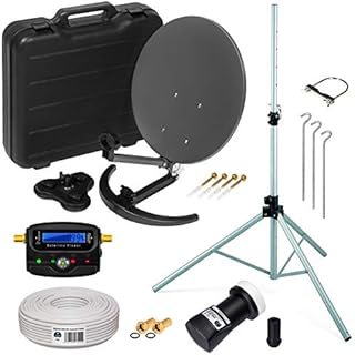 HD Camping Sat Anlage im Koffer + Stativ von HB-DIGITAL: Mini Sat Schüssel 40cm Anthrazit + Stativ + UHD Single LNB 0,1 dB + 10m SAT-Kabel + F-Stecker + Digital SATFINDER | 4K UHD Full HD 1080p fähig