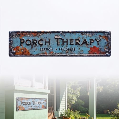 Porch Therapy Sign Metal Sign Porch Therapy Session in Progress 4x16 Inch Aluminum Wall Decor 2D Flat Distressed Rustic Vintage for Home Kitchen Bedroom Office Indoor Outdoor Decorative Gift