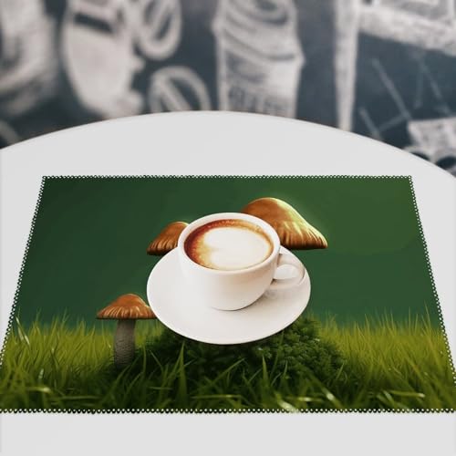 Sets de table antidérapants et lavables motif champignons marron x6 - 8
