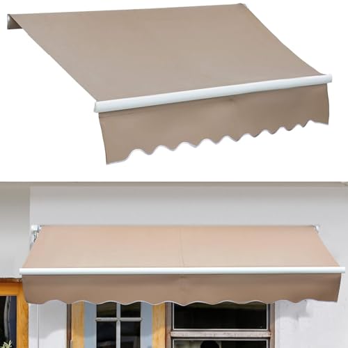 Toldo retráctil para exteriores, toldo manual resistente a los rayos UV, impermeable para balcón y terraza, toldo de patio con brazo extensible, disponible en negro, gris, azul y marrón, 10 x 5 pies