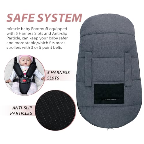 Image of Miracle Baby Universal Footmuff for Prams, Winter Windproof Warm Pram Footmuffs, Baby Bunting Bags for Strollers, Pushchairs, Car Seat, Stroller Sleeping Bag, Grey