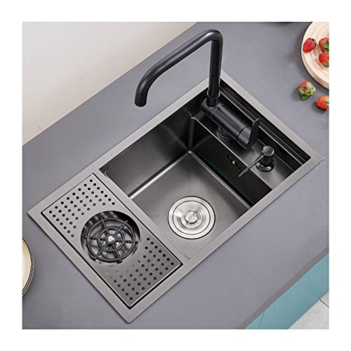 évier de cuisine noir caché dans l’évier de cuisine, évier extérieur de bar avec couvercle d’évier tasse de lave-linge combo, poste de travail à...