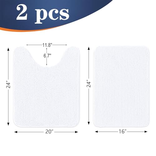 Image of OLANLY Bathroom Rugs Sets 2 Piece, Soft Absorbent Chenille Bath Mats and U-Shaped Contour Toilet Mat Area Rug Set, Machine Washable Bath Carpet, Home Decor Accessories(24 inchx16 inch+24 inchx20 inch, White)