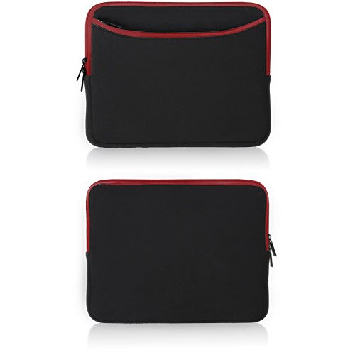 BoxWave Case Compatible with Samsung Galaxy Tab Active5 Pro - SoftSuit with Pocket, Soft Pouch Neoprene Cover Sleeve Zipper Pocket - Jet Black with Red Trim