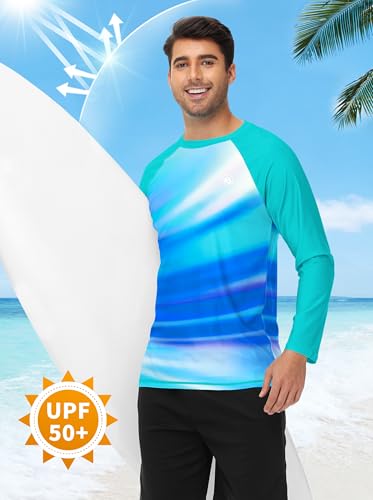 Image of AOBUTE Mens Long Sleeve Swim Shirt Quick Dry Sun Protection Rash Guard