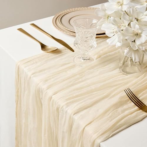 FOLAI Boho Tischläufer aus Käsetuch Table Runner Table Cloth – Rustikale Hochzeitstischdeko für...