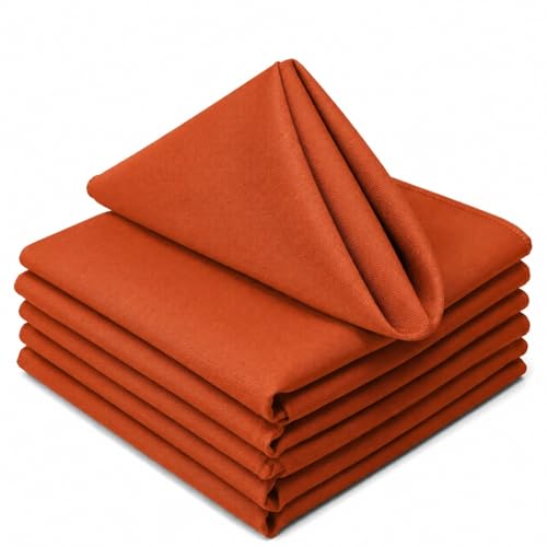 TableLinensforLess 17'x17' Polyester Cloth Napkins, Set of 6 (Burnt Orange) | Easy-Care, No-Iron Finish, Superior Color Retention, Machine Washable