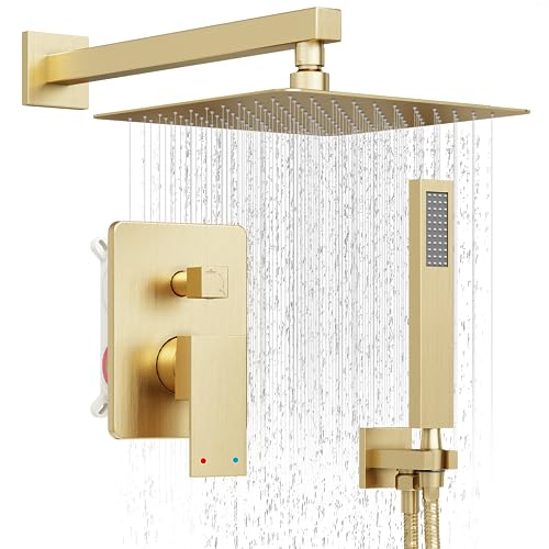 HoliSpa Gold Shower System, Shower Faucet Set with 10-Inch Rain Showerhead and Handheld Spray, Wall...