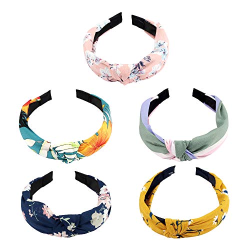 5 Packs Knotted Headbands for Women, AOPRIE Hair Bands for Women's Hair Fashion Headbands Floral Headbands for Women Top Knot Headband for Women